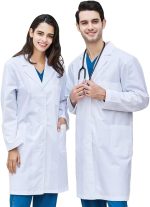 CoatCool Laborkittel Weiß Kittel Baumwolle Arztkittel Herren Damen Mantel Hygiene Langarm Medizin Mantel mit Knöpfen und 3 Tasche Chemie Kittel Schule Unisex Arztmantel für Labor, Studium, Arbeit