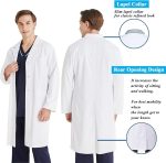 CoatCool Laborkittel Weiß Kittel Baumwolle Arztkittel Herren Damen Mantel Hygiene Langarm Medizin Mantel mit Knöpfen und 3 Tasche Chemie Kittel Schule Unisex Arztmantel für Labor, Studium, Arbeit – Bild 2