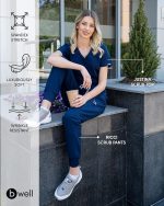B-well Justina Kasacks Damen Pflege Kasacks Altenpflege Damen Kasack Damen Berufskleidung Kurzarm V-Ausschnitt Anti-Falten mit Elasthan – Bild 2