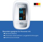 Beurer PO 30 Pulsoximeter, Messung von Sauerstoffsättigung (SpO₂) und Herzfrequenz (Puls), Fingeroximeter mit Farbdisplay, schmerzfreie Anwendung am Finger, 6,1 x 3,6 x 3,2 cm, weiß