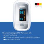 Beurer PO 30 Pulsoximeter, Messung von Sauerstoffsättigung (SpO₂) und Herzfrequenz (Puls), Fingeroximeter mit Farbdisplay, schmerzfreie Anwendung am Finger, 6,1 x 3,6 x 3,2 cm, weiß