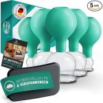 KURGLAS [Das Original] Schröpfgläser aus Echtglas [5 Stück] - Medizinische Schröpfen mit Saugball & Faszienschaber - mit starker Saugleistung - Schröpfset mit e-Book - Gegen Verspannungen & Cellulite